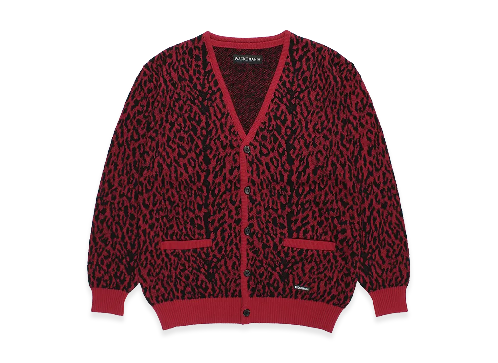 WACKO MARIA Leopard Jacquard Knit Cardigan "Red"