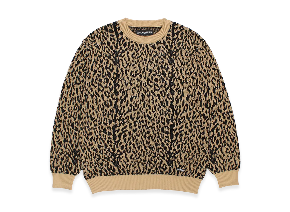 WACKO MARIA Leopard Jacquard Knit Sweater "Light Brown"