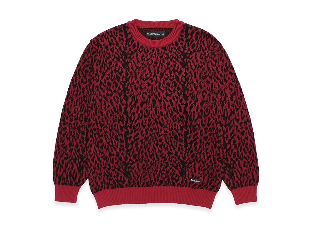 WACKO MARIA Leopard Jacquard Knit Sweater "Red"