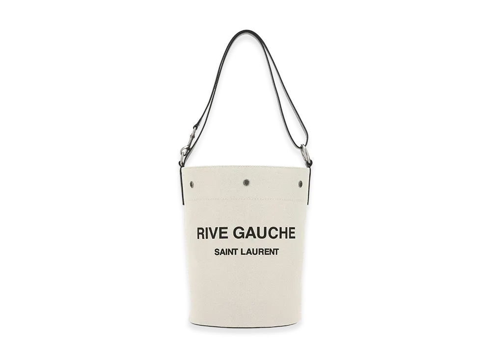 Saint Laurent Women's Two-Tone Canvas And Leather Medium Rive Gauche Bucket Bag "Beige/Tan "