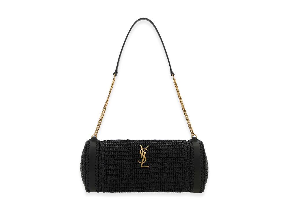 Saint Laurent Women's Raffia And Leather Cassandre Shoulder Bag "Black"