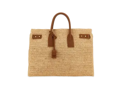 Saint Laurent Women's Raffia Medium Sac De Jour Shopping Bag "Beige/Tan"