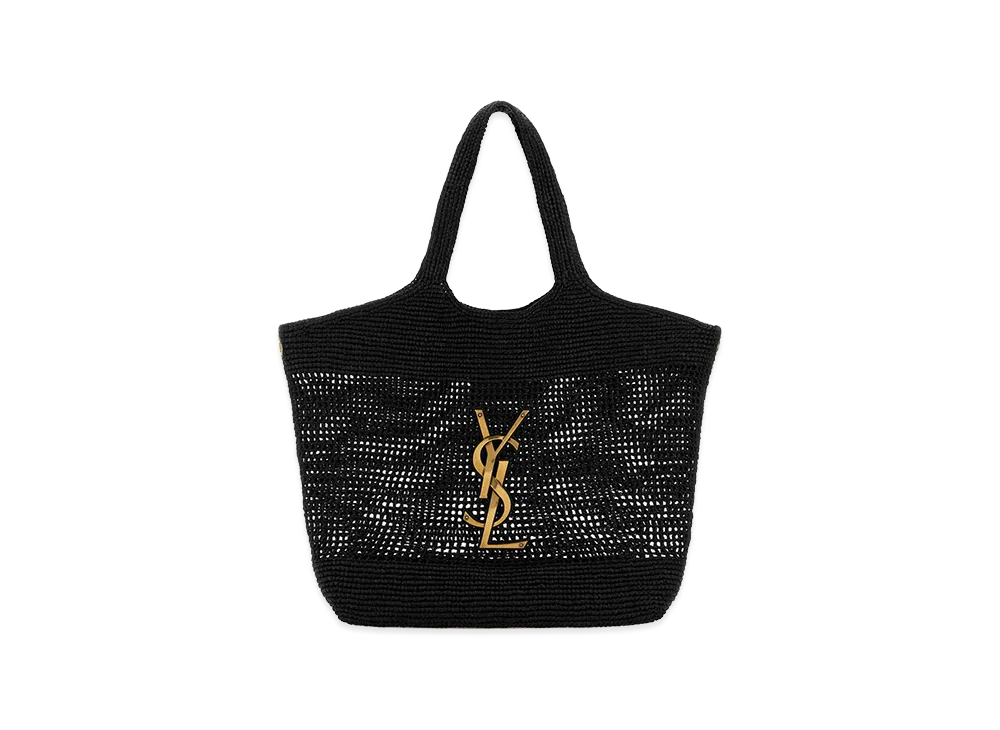 Saint Laurent Women's Raffia Icare Shopping Bag "Black"