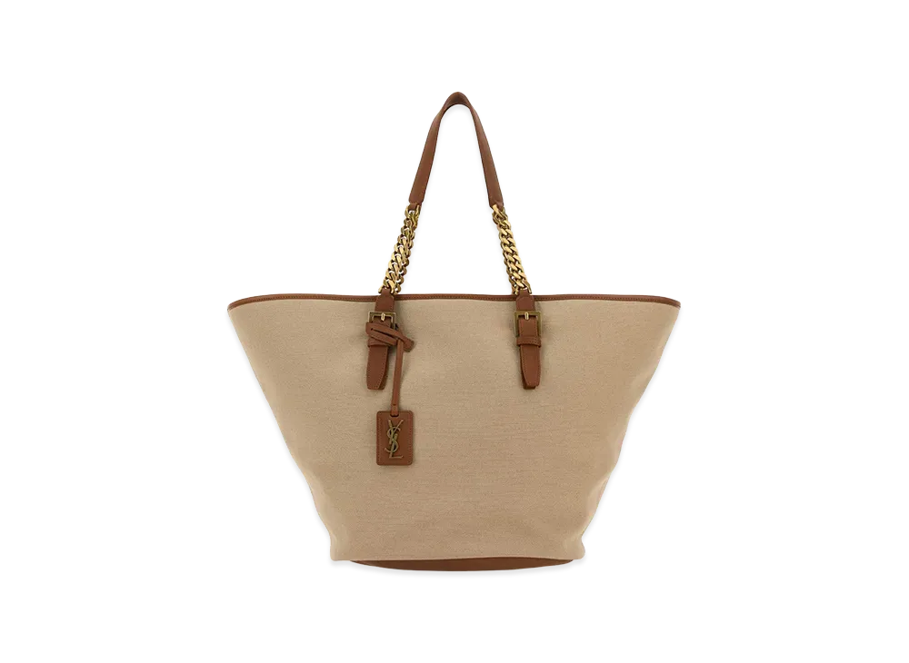 Saint Laurent Women's Cappuccino Canvas Panier Shopping Bag "Beige/Tan"