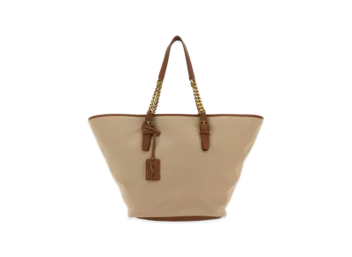 Saint Laurent Women's Cappuccino Canvas Panier Shopping Bag "Beige/Tan"