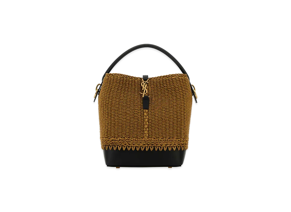 Saint Laurent Women's Raffia Le 37 Bucket Bag "Camel"