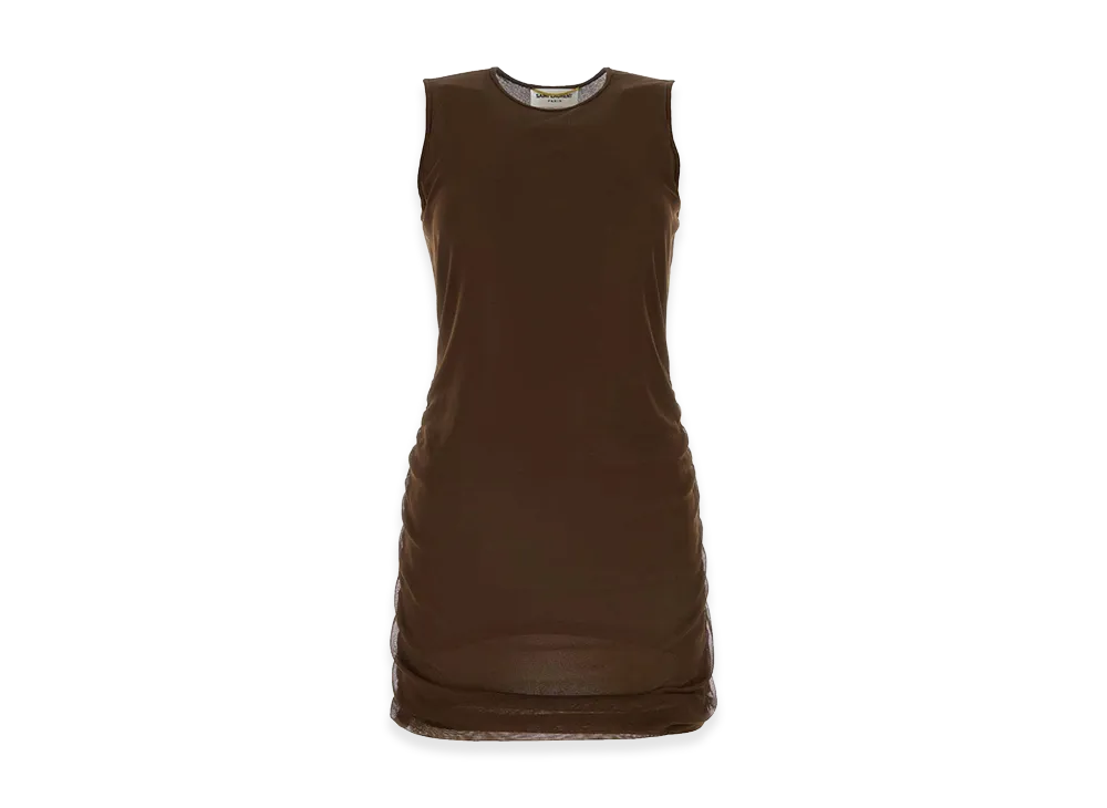 Saint Laurent Women's Chocolate Tulle Mini Dress "Brown"