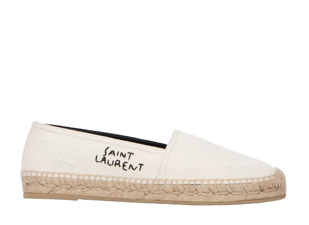 Saint Laurent Women's Canvas Logo Embroidered Espadrille "Natural Beige"