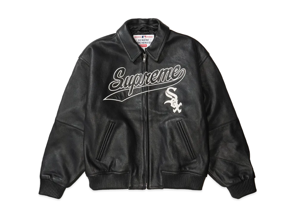 シュプリーム シカゴ ホワイトソックス レザー バーシティジャケット "ブラック"