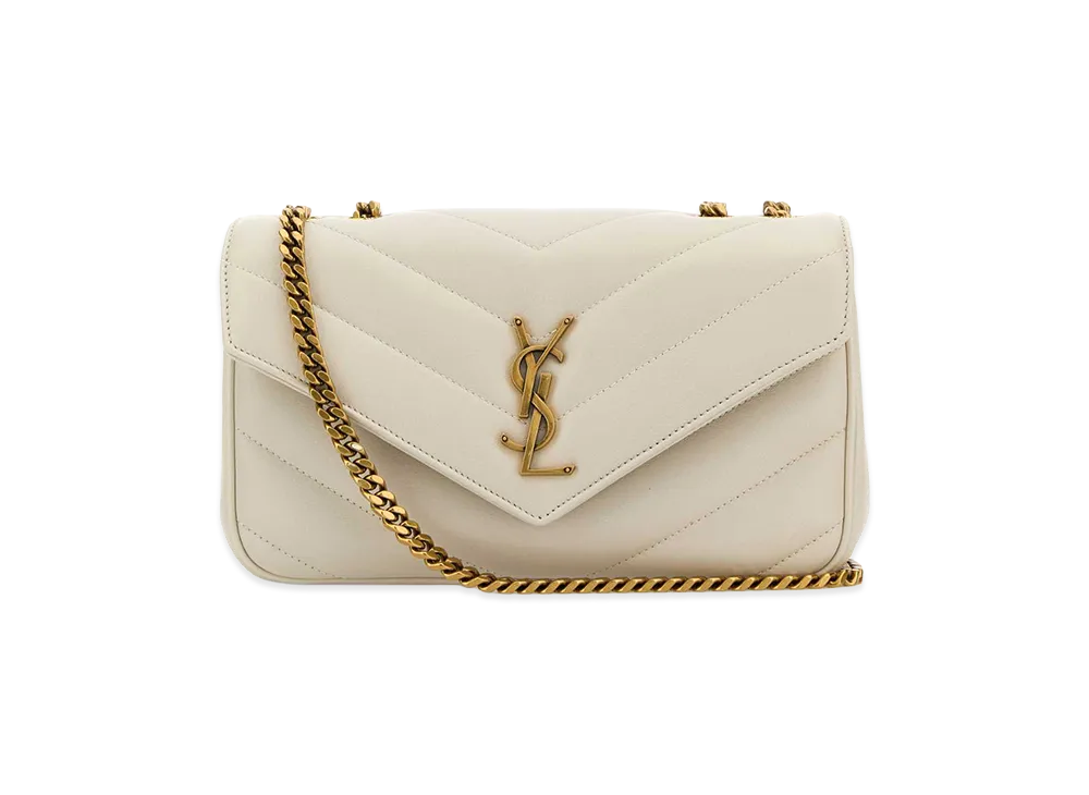 Saint Laurent Women's Ivory Leather Small Loulou Shoulder Bag "White"