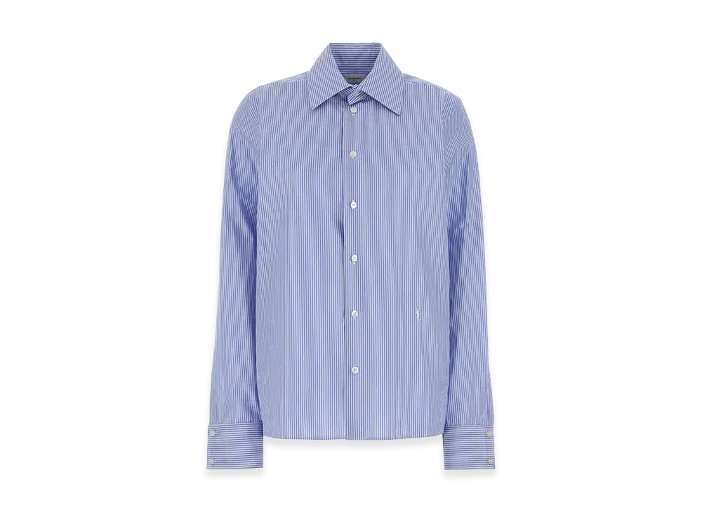 Saint Laurent Women's Embroidered Poplin Cassandre Shirt "Stripped"