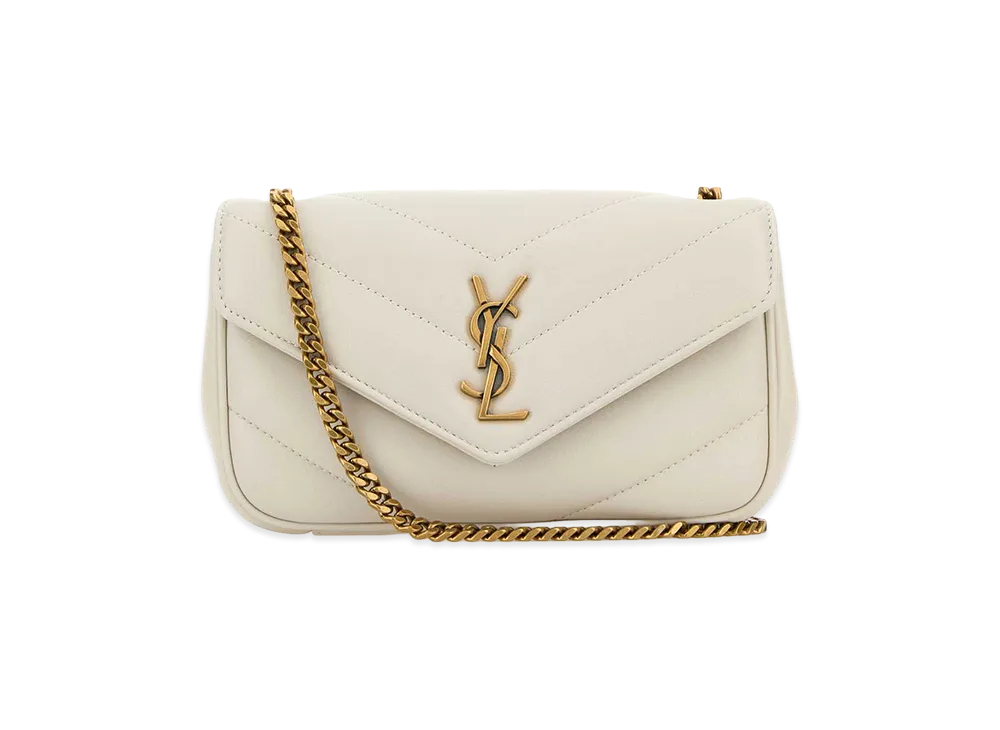 Saint Laurent Women's Ivory Leather Mini Loulou Crossbody Bag "White"