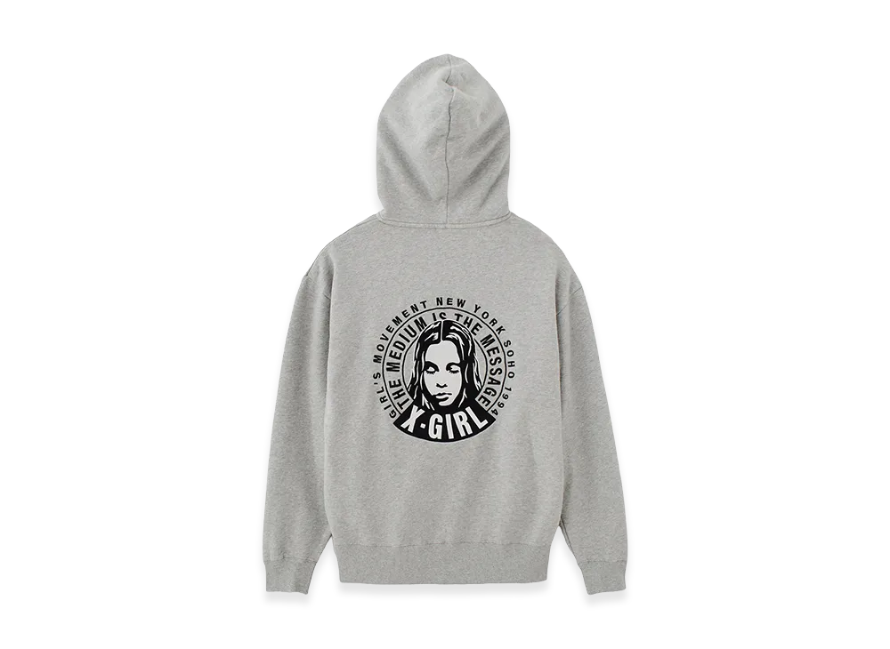 X-Girl Circle Message And Face Zip Up Sweat Hoodie "Ash"