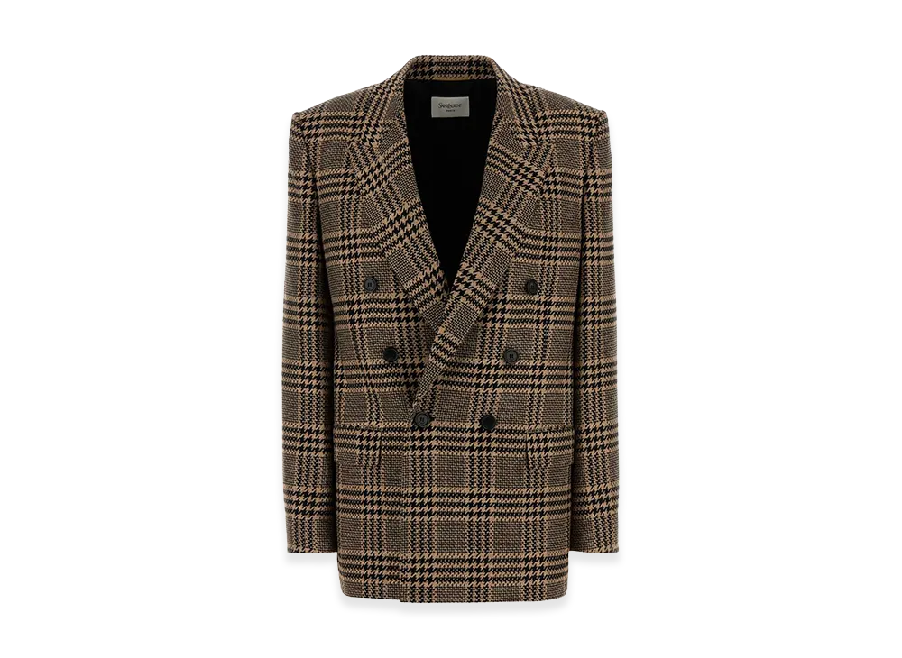 Saint Laurent Women's Embroidered Silk Blend Blazer "Checked"