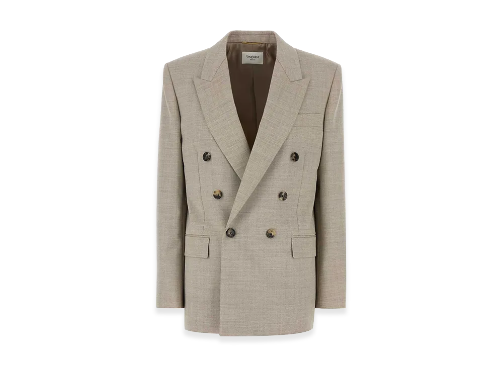 Saint Laurent Women's Cappuccino Wool Blazer "Beige/Tan"