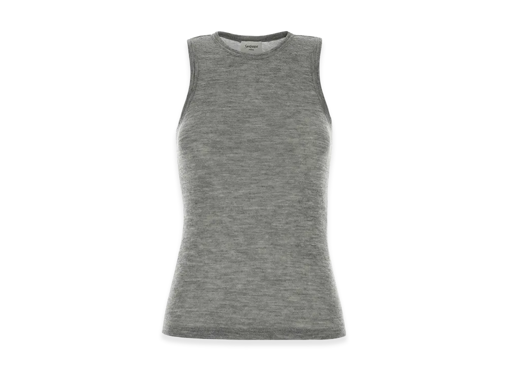 Saint Laurent Women's Melange Grey Cashmere Tank Top "Grey"