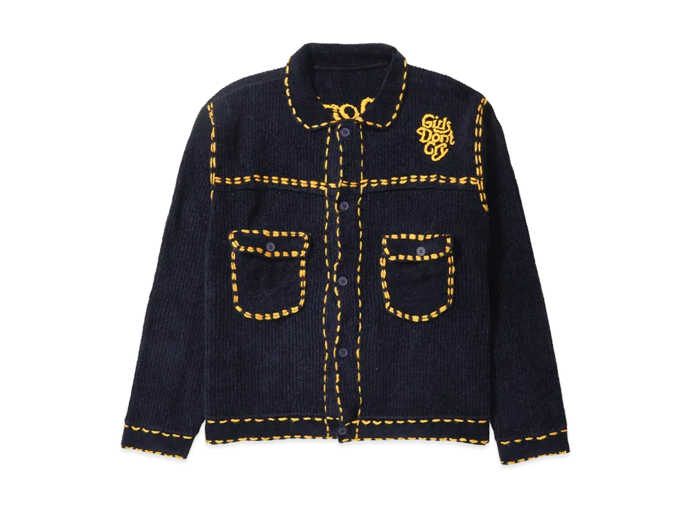 Girls Don't Cry x PHINGERIN Hand Stitched Knit Cardigan "Navy" / VERDY