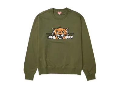 KENZO Happy Tiger Embroidered Cotton Sweatshirt "Khaki"