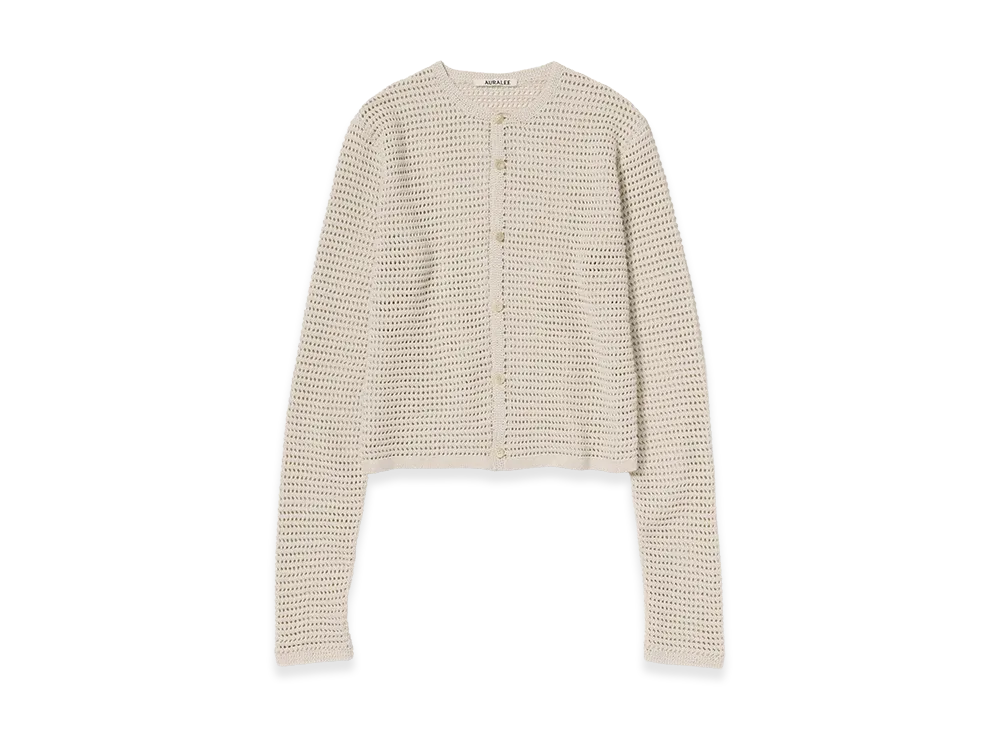 AURALEE Tussah Silk Cotton Mesh Knit Cardigan "Ivory"