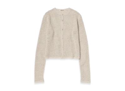 AURALEE Tussah Silk Cotton Mesh Knit Cardigan "Ivory"