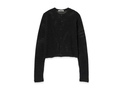 AURALEE Tussah Silk Cotton Mesh Knit Cardigan "Black"
