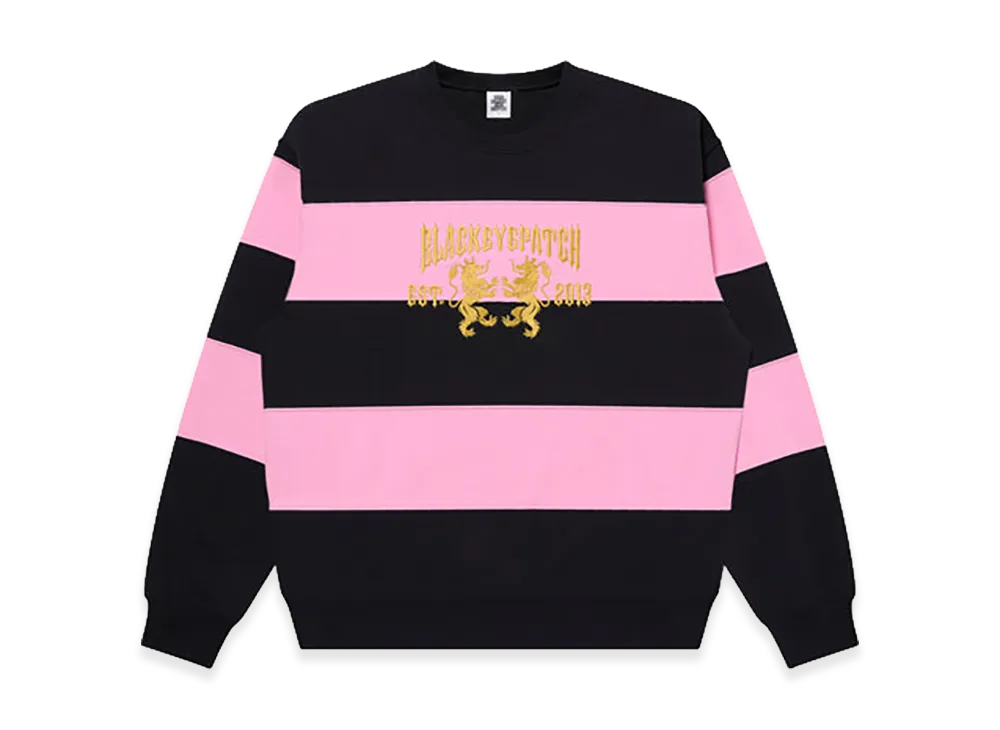 BlackEyePatch Heraldic College Striped Crew Sweat "Black/Pink"
