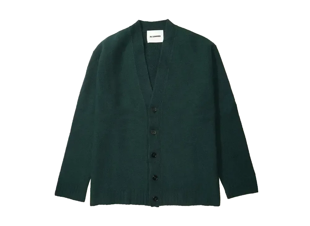 Jil Sander V-Neck Fine Merino Boiled Wool Cardigan "Green"