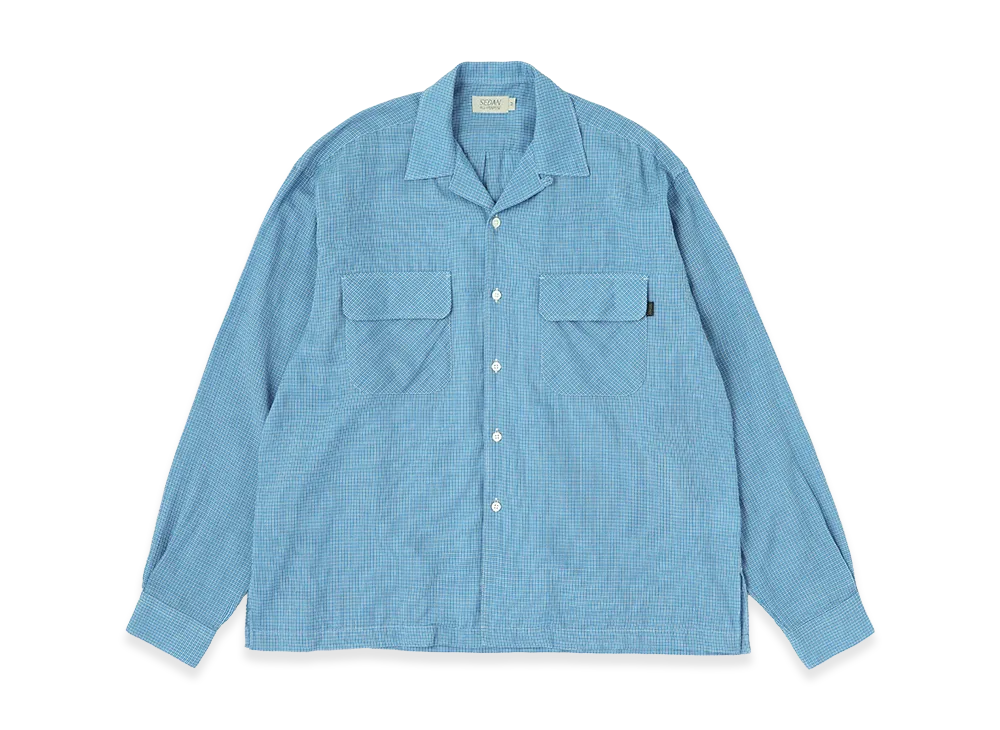 SEDAN ALL-PURPOSE Double Gauze Plaid Open Collar Shirt "Off White/Blue"