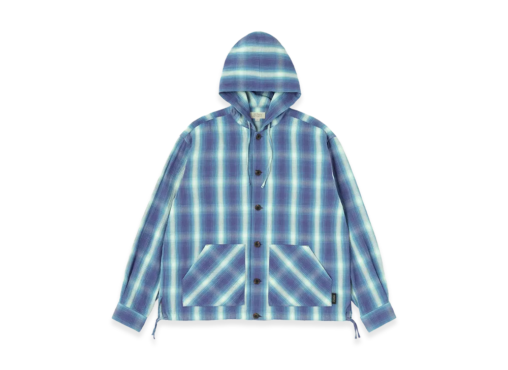 SEDAN ALL-PURPOSE Ombre Plaid Hooded Shirt "Navy Plaid"