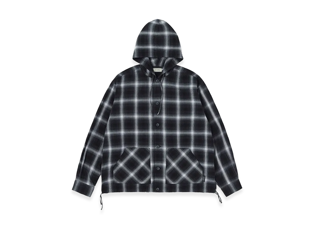 SEDAN ALL-PURPOSE Ombre Plaid Hooded Shirt "Black Plaid"
