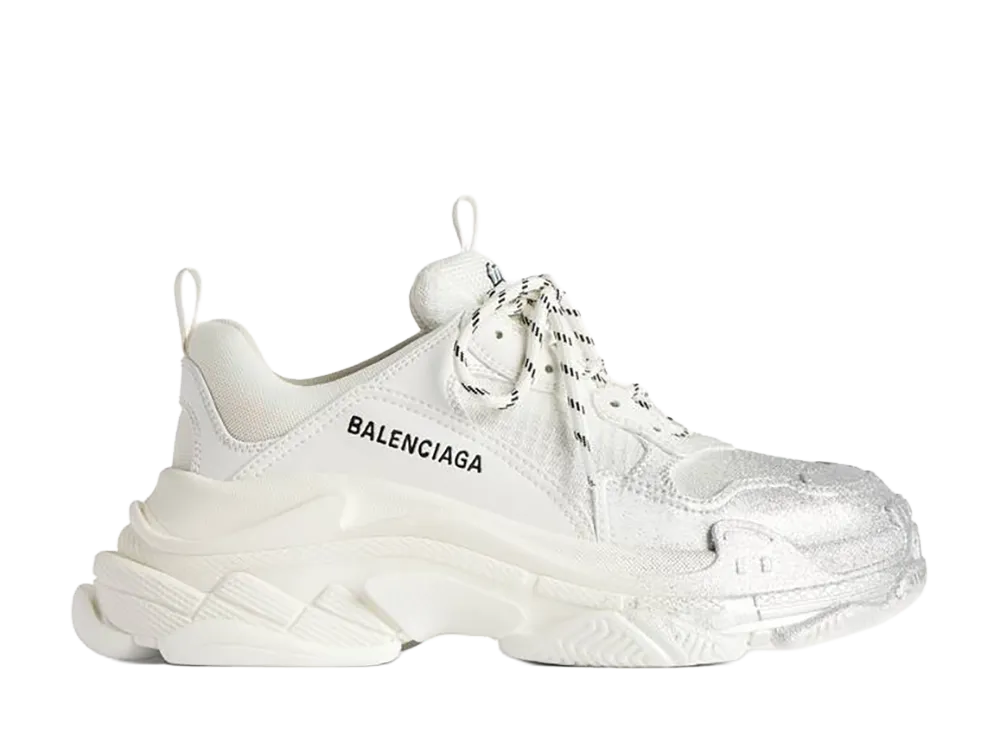 BALENCIAGA Women's Triple S Glitter Spray Sneaker "White/Silver"