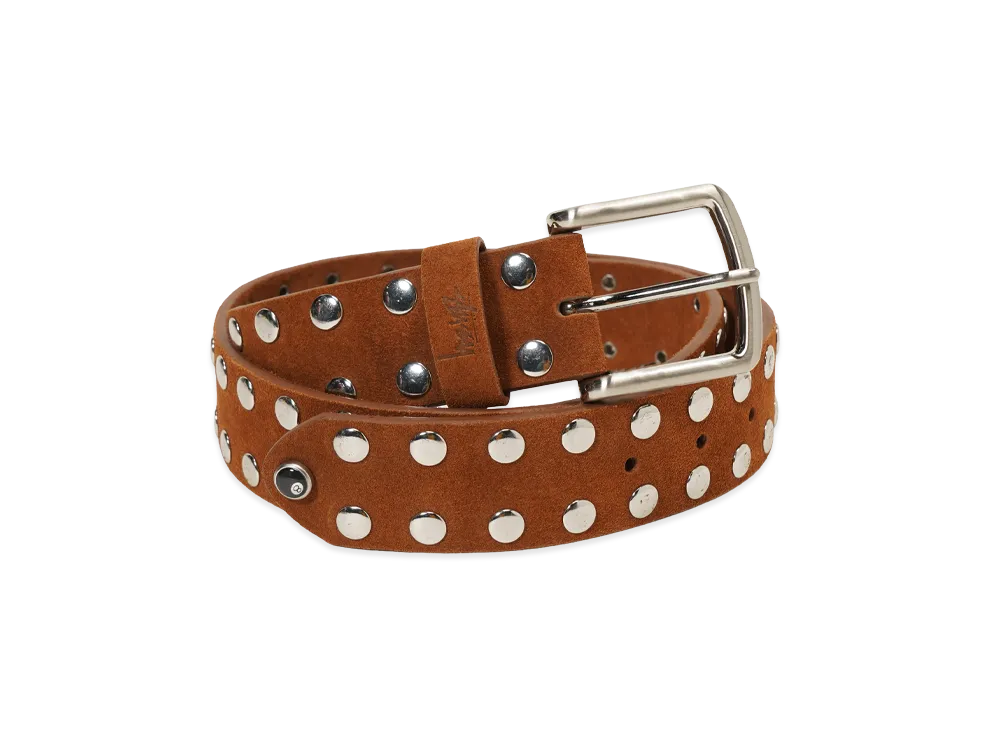 Stussy 8 Ball Studded Belt "Brown Suede"