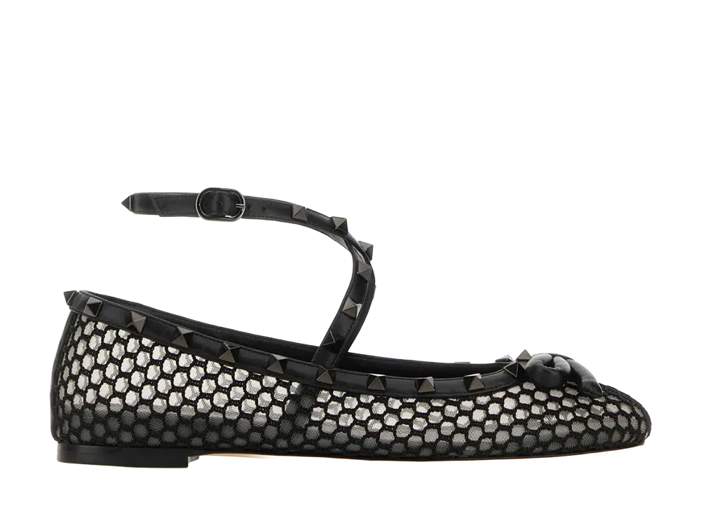 Valentino Garavani Women's Mesh Rockstud Ballerinas "Black"