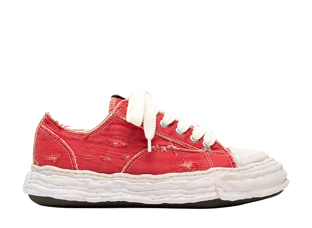 メゾンミハラヤスヒロ ピーターソン23 オリジナルソール リップド オーバーダイ キャンバスローカットスニーカー "レッド"