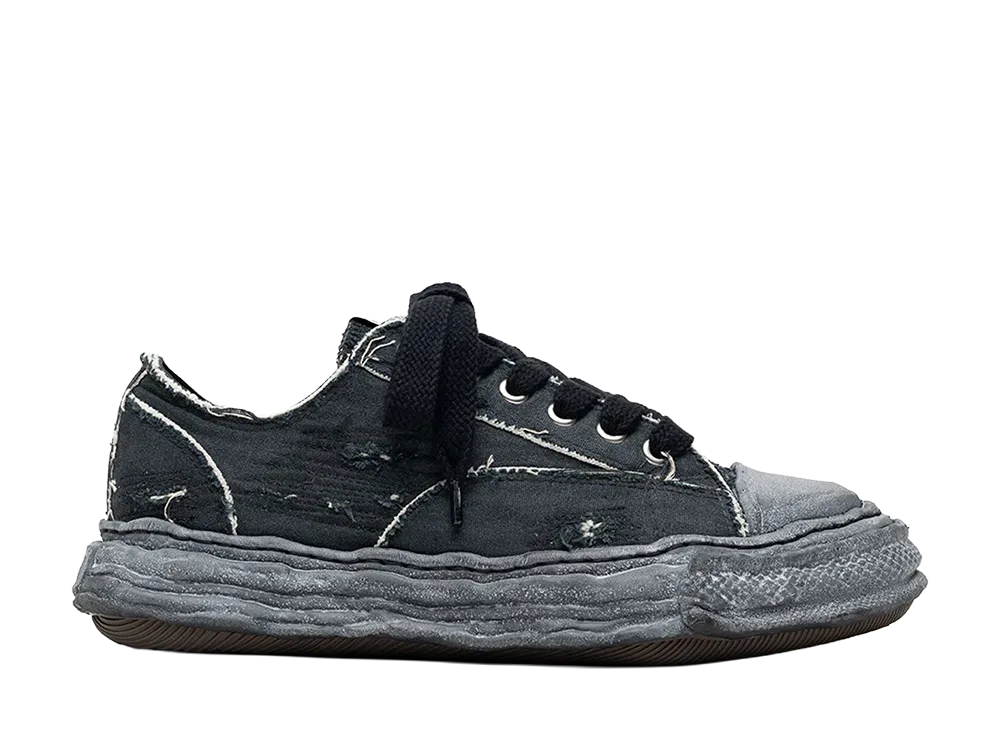 メゾンミハラヤスヒロ ピーターソン23 オリジナルソール リップド オーバーダイ キャンバスローカットスニーカー "ブラック/ブラック"