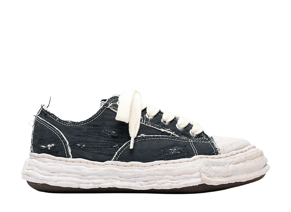 メゾンミハラヤスヒロ ピーターソン23 オリジナルソール リップド オーバーダイ キャンバスローカットスニーカー "ブラック"