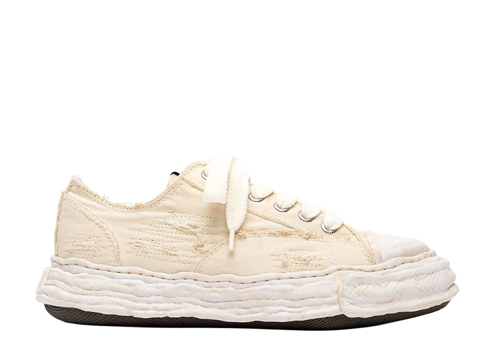 メゾンミハラヤスヒロ ピーターソン23 オリジナルソール リップド オーバーダイ キャンバスローカットスニーカー "ホワイト"