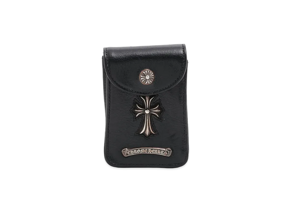 クロムハーツ スモールCHクロス レザー シガレットケース "ブラック/シルバー"