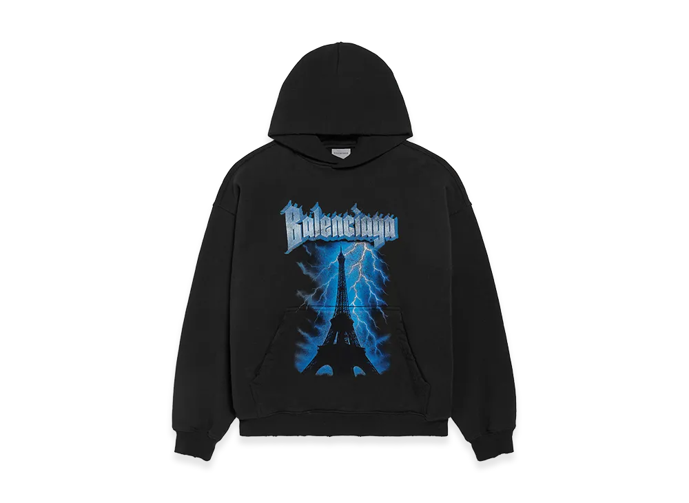 BALENCIAGA Paris Thunderstorm Hoodie Medium Fit "Black"