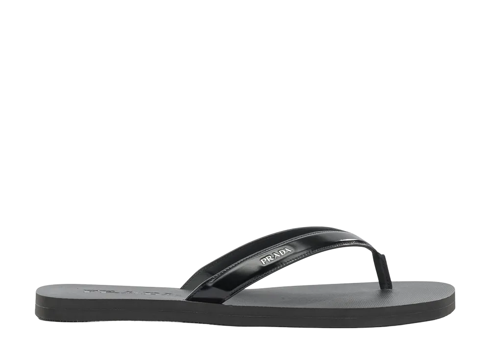 PRADA Brushed Leather Flip-Flops "Black"