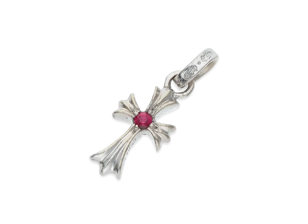 Chrome Hearts 18K White Gold Cross Babyfat 1 Ruby Charm "White Gold/Red"
