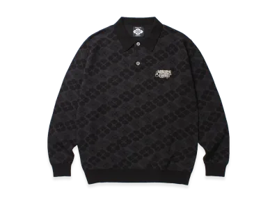 APHRODITEGANG GAKKIN x BUDSPOOL Hanabatsu Kamon Jacquard Knit Polo Shirt "Black"