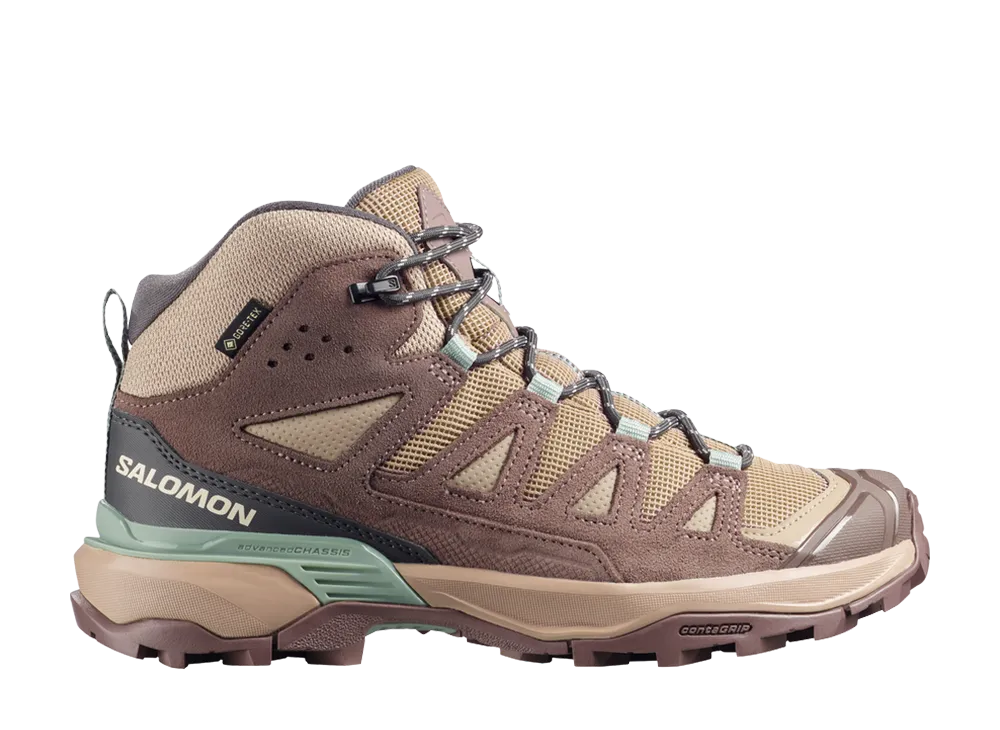 Salomon Women's X Ultra 360 Leather Mid GORE-TEX "Desert Tan/Iron/Green Milieu"