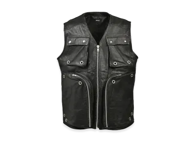BREATH Grunge Leather Cargo Vest "Black"
