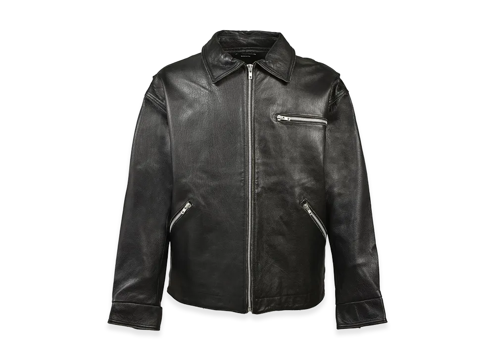 BREATH Grunge Leather Zip Coach Jacket "Black"