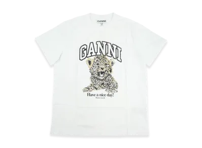 GANNI Basic Jersey Leopard Relaxed T-Shirt "White"