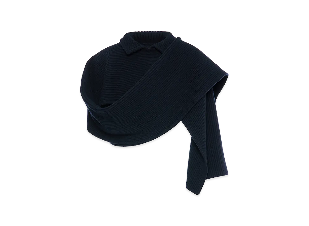 Maison Margiela Ribbed Wool Scarf with Collar "Navy"