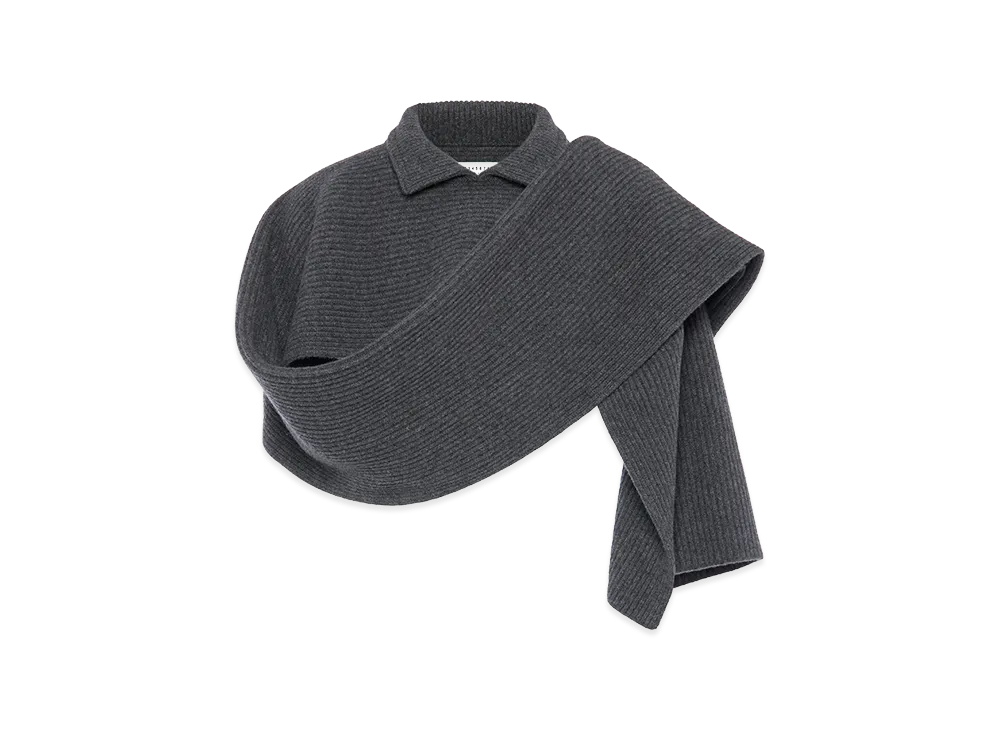 Maison Margiela Ribbed Wool Scarf with Collar "Dark Gray"