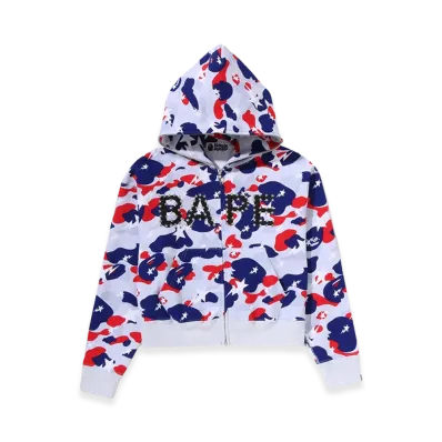 A BATHING APE Women's Sta Strike Camo Logo Cropped Full Zip Hoodie "White"