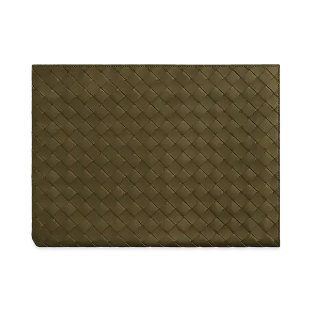Bottega Veneta Intrecciato Woven Half Zip Clutch "Mud"